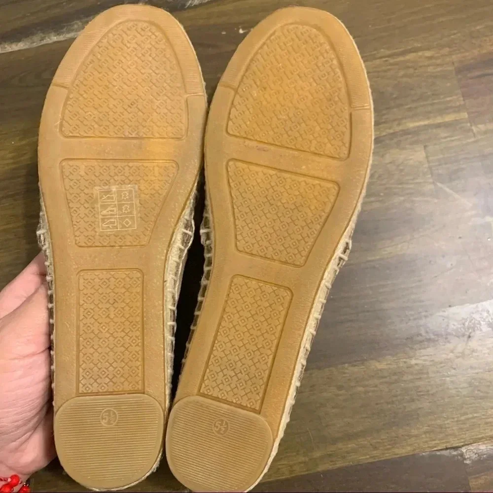 Tory Burch Sydney Espadrilles Flats Slip On Suede Leather Large Logo Olive Green